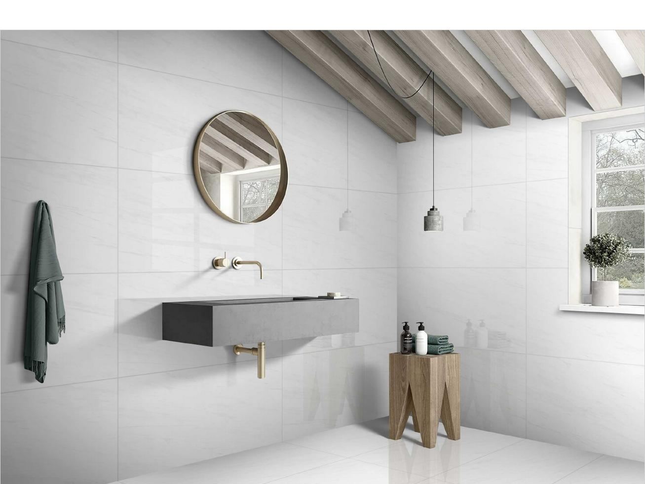 Bianco Doumiti als Raumvisualisierung im Keramiksan Katalog