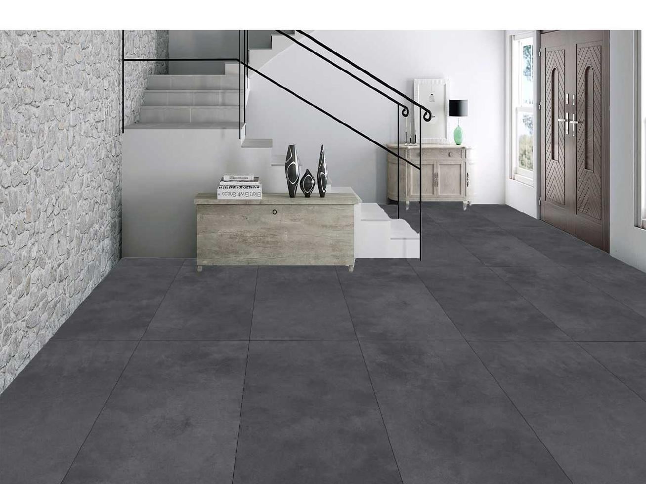 Concrete Grey als Raumvisualisierung im Keramiksan Katalog
